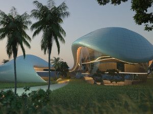 Organic beach villa house and 3d grass 3D Модель