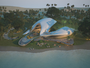 Organic beach villa house and 3d grass 3D Модель