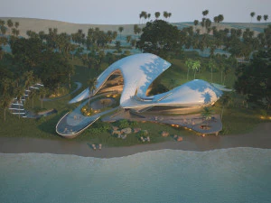 Casa de vila de praia org&acirc;nica e grama 3d Modelo 3D