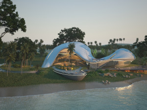 Organic beach villa house and 3d grass 3D Модель