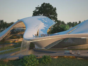 Casa de vila de praia org&acirc;nica e grama 3d Modelo 3D