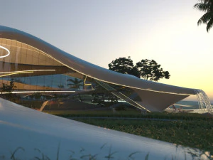 Casa de vila de praia org&acirc;nica e grama 3d Modelo 3D