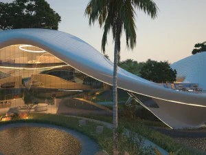 Casa de vila de praia org&acirc;nica e grama 3d Modelo 3D