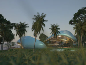 Casa de vila de praia org&acirc;nica e grama 3d Modelo 3D