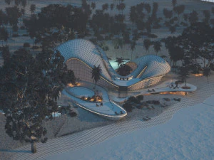 Casa de vila de praia org&acirc;nica e grama 3d Modelo 3D