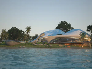 Casa de vila de praia org&acirc;nica e grama 3d Modelo 3D