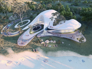 Organic architecture beach villa house Lumion render Bonus Revit Modello 3D