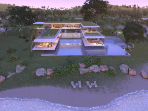 Modern beach house Revit and Vray 3ds max 3D Model