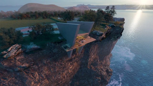Beach Mountain cliff house Modern architecture Revit and 3ds max corona 3D Model .c4d .max .obj .3ds .fbx .stl .blend