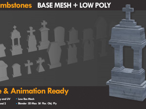 20 Low Poly Tombstones 20 Base mesh 3D Model