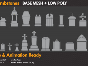 20 Low Poly Tombstones 20 Base mesh 3D Модель