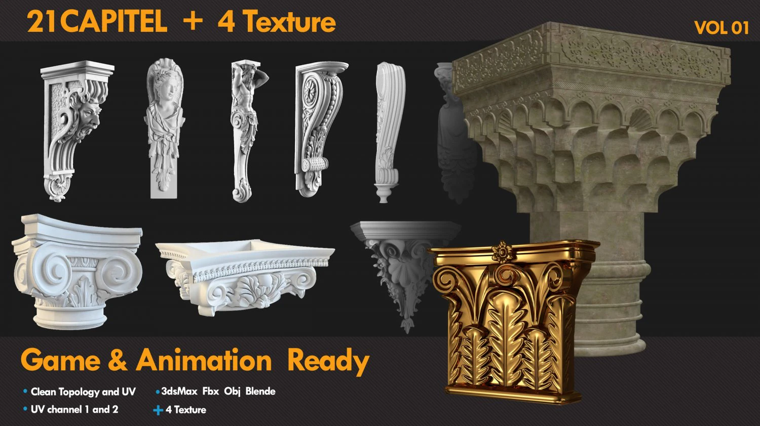 21 Carved Bracket 3D Model .c4d .max .obj .3ds .fbx .stl .blend