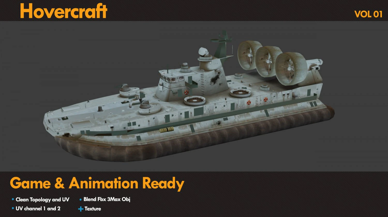 Hovercraft 3D Model .c4d .max .obj .3ds .fbx .stl .blend 