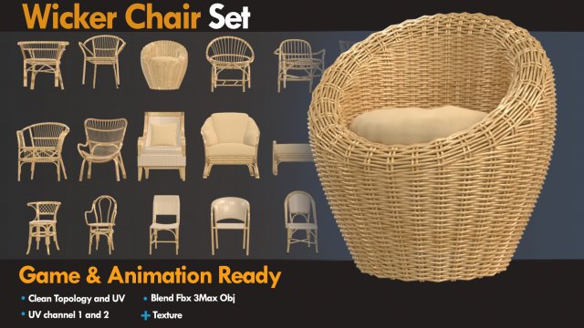Wicker chair set 3Dモデル .c4d .max .obj .3ds .fbx .stl .blend 