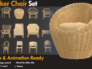 Wicker chair set 3D 模型
