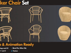 Wicker chair set 3Dモデル