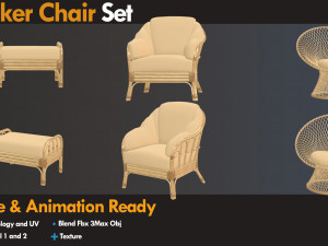 Wicker chair set 3Dモデル