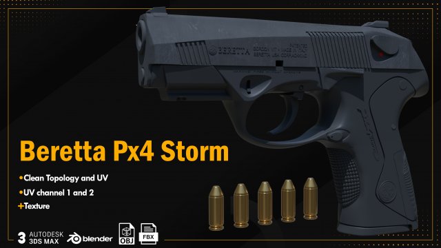 Beretta Px4 Storm 3D Модель .c4d .max .obj .3ds .fbx .stl .blend 