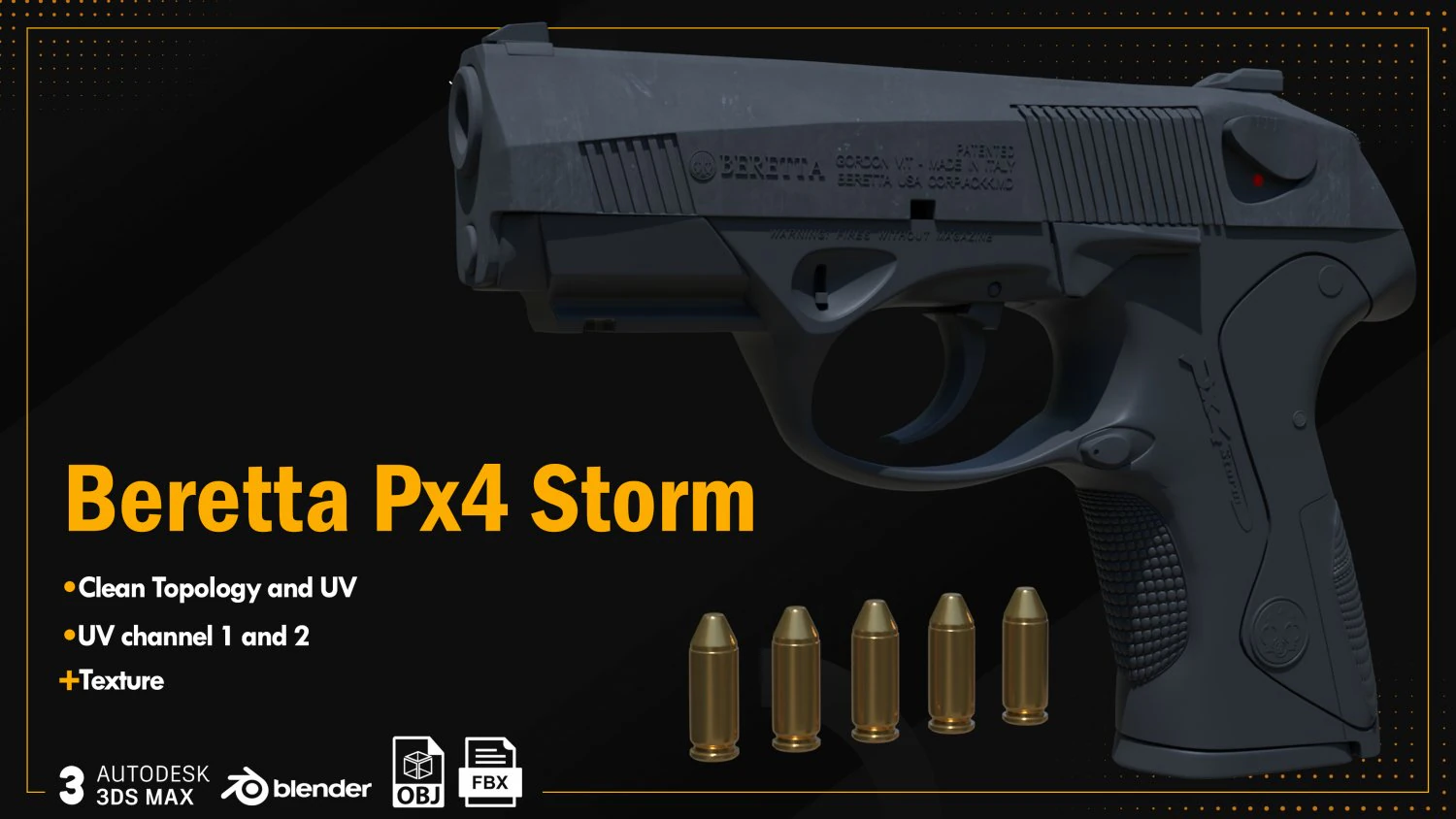 Beretta Px4 Storm 3D Model .c4d .max .obj .3ds .fbx .stl .blend 