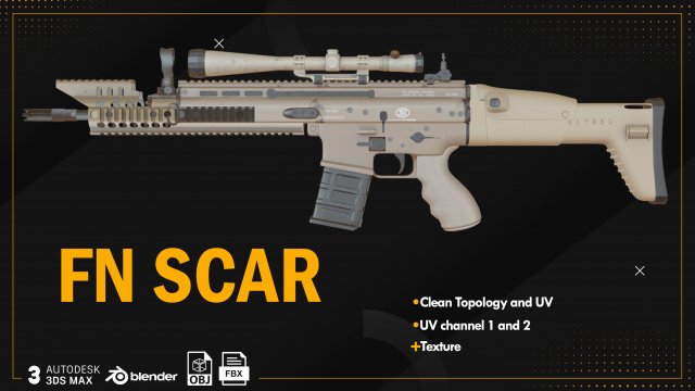 Fn Scar 3D Model .c4d .max .obj .3ds .fbx .stl .blend 