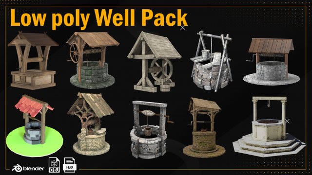 Low Poly Well Pack Bacemesh 3D Модель .c4d .max .obj .3ds .fbx .stl .blend 