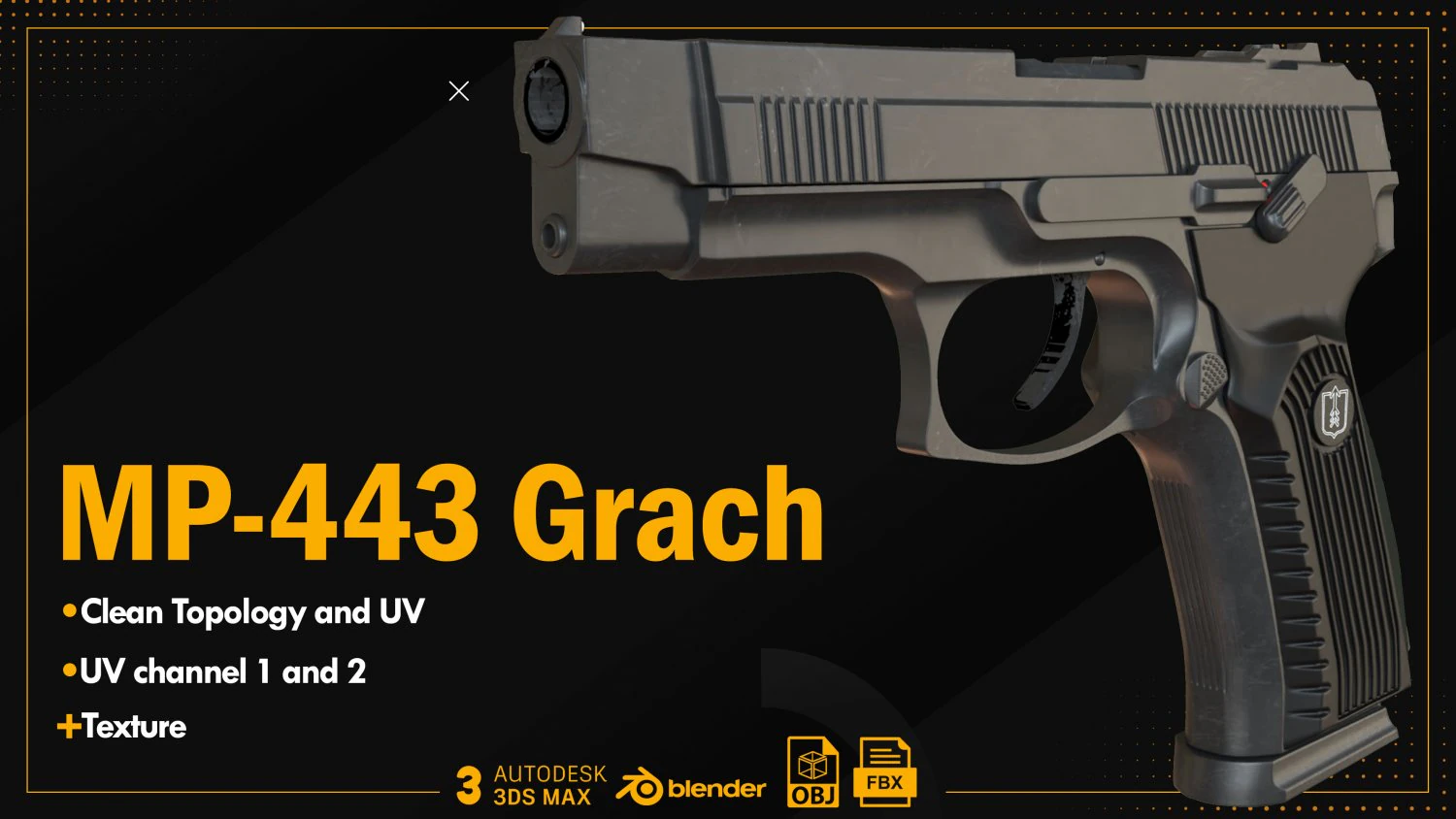 MP-443 Grach 3D Model .c4d .max .obj .3ds .fbx .stl .blend