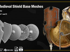 중세 방패 베이스 메시 20개 3D 모델