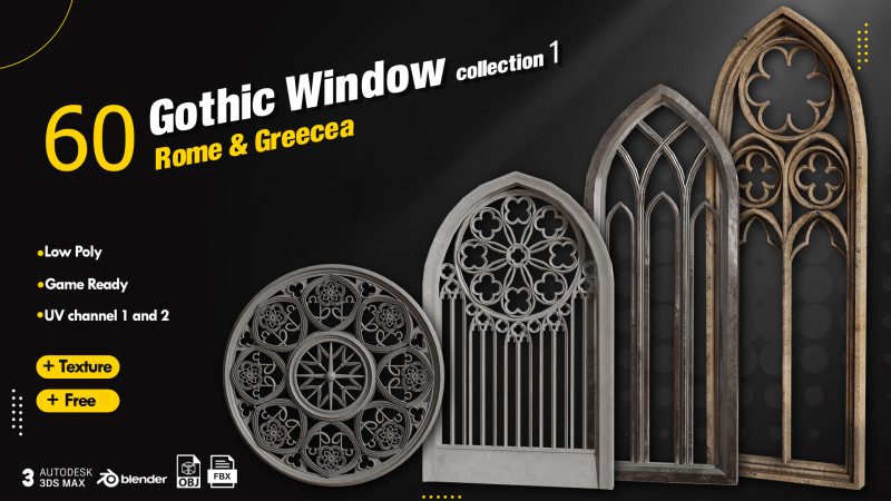 60 Gothic Window 3D मॉडल .c4d .max .obj .3ds .fbx .stl .blend