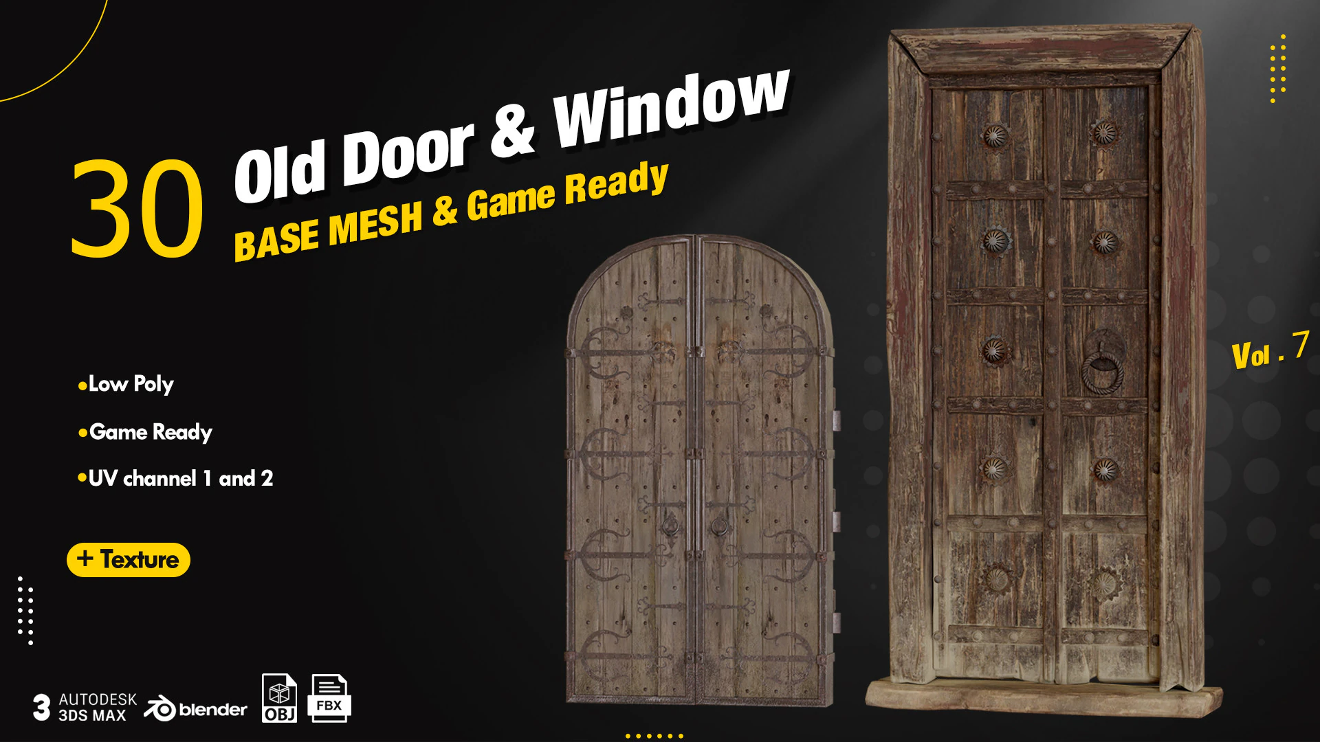 30 Old Door and Window 3D Model .c4d .max .obj .3ds .fbx .stl .blend 
