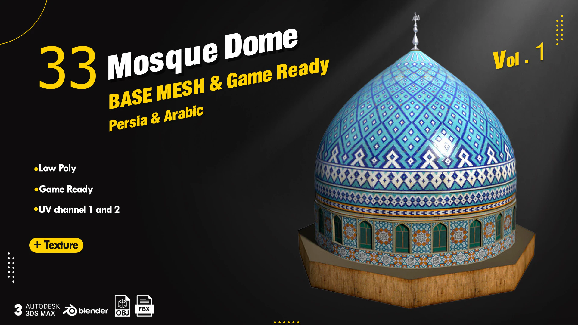 Mosque Dome Base Mesh 3D Model .c4d .max .obj .3ds .fbx .stl .blend