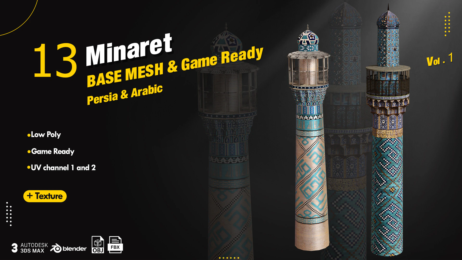 Minaret Base Mash 3D Model .c4d .max .obj .3ds .fbx .stl .blend