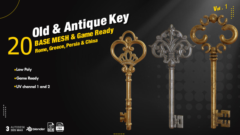 20 Traditional key 3D Model .c4d .max .obj .3ds .fbx .stl .blend 