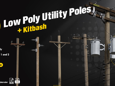 20 Low Poly Utility Poles Modello 3D