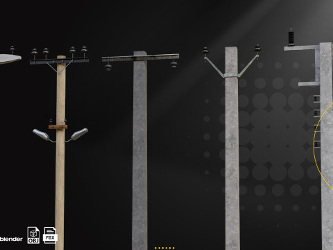 20 Low Poly Utility Poles Modello 3D