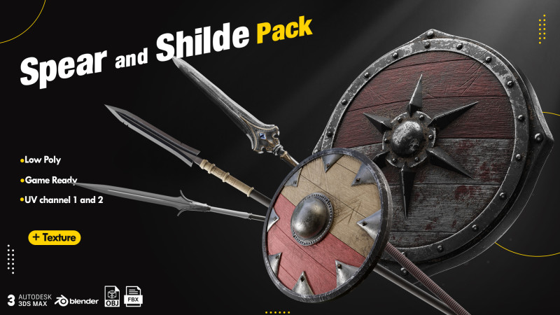 Shield and Spear Pack 3D 模型 .c4d .max .obj .3ds .fbx .stl .blend 