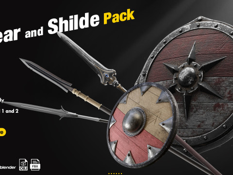 Shield and Spear Pack 3D Model
