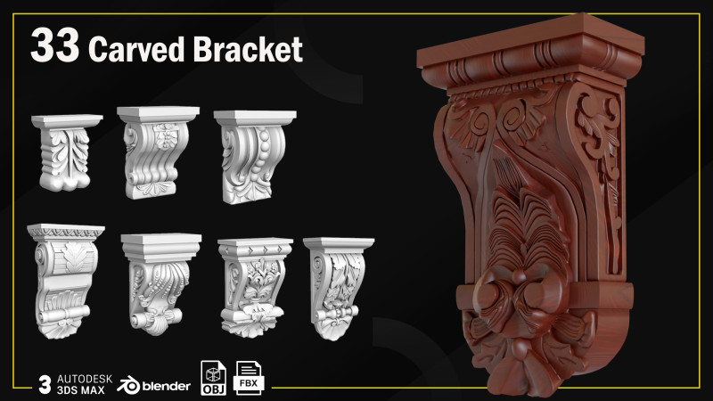 33 Carved Bracket 3D मॉडल .c4d .max .obj .3ds .fbx .stl .blend