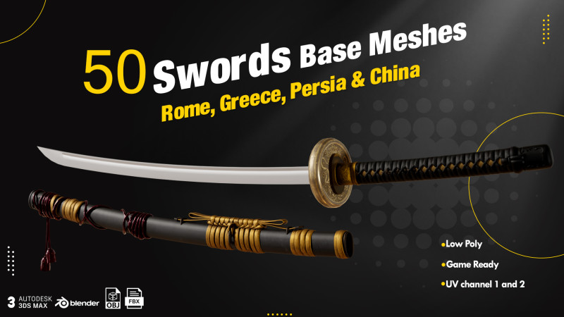 50 Sword Base Mesh Model 3D .c4d .max .obj .3ds .fbx .stl .blend