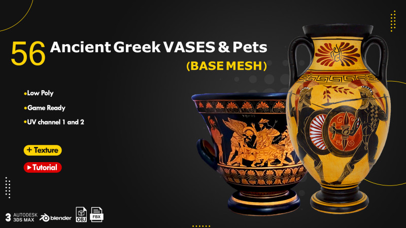 56 Ancient Greek Vases Pets 3D Model .c4d .max .obj .3ds .fbx .stl .blend 