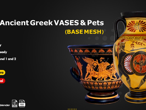 56 Ancient Greek Vases Pets 3D Model