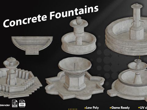 Concrete Fountains Game Ready Pack 3Dモデル