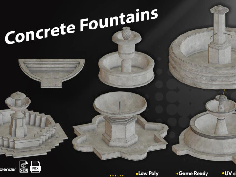 混凝土喷泉游戏就绪包 3D 模型