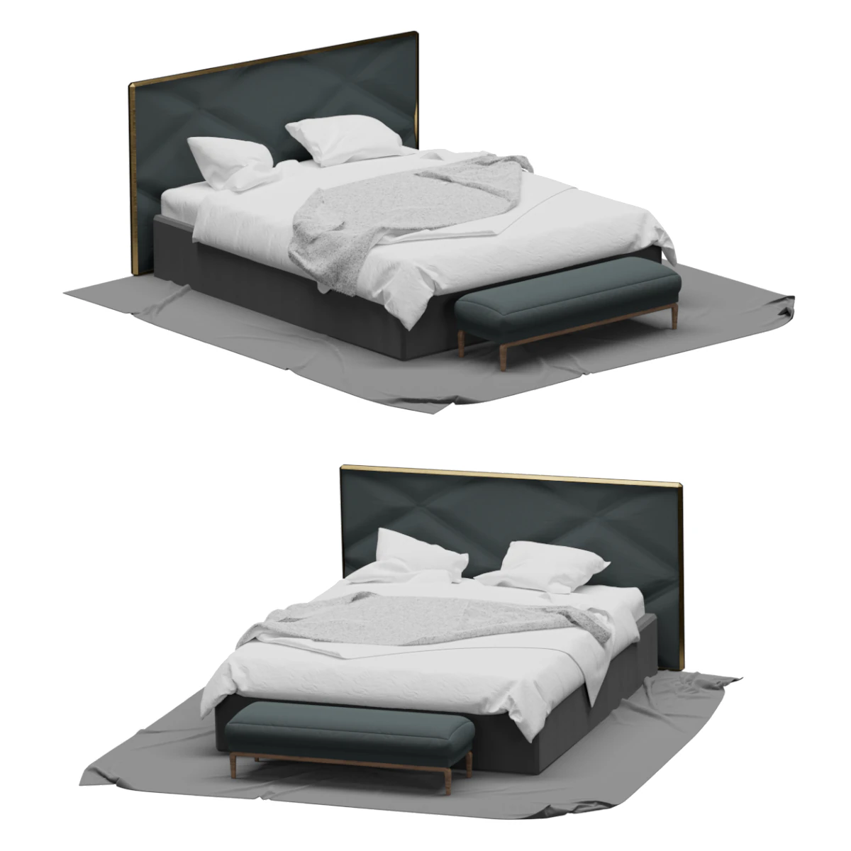 Double bed 3D Model .c4d .max .obj .3ds .fbx .stl .blend
