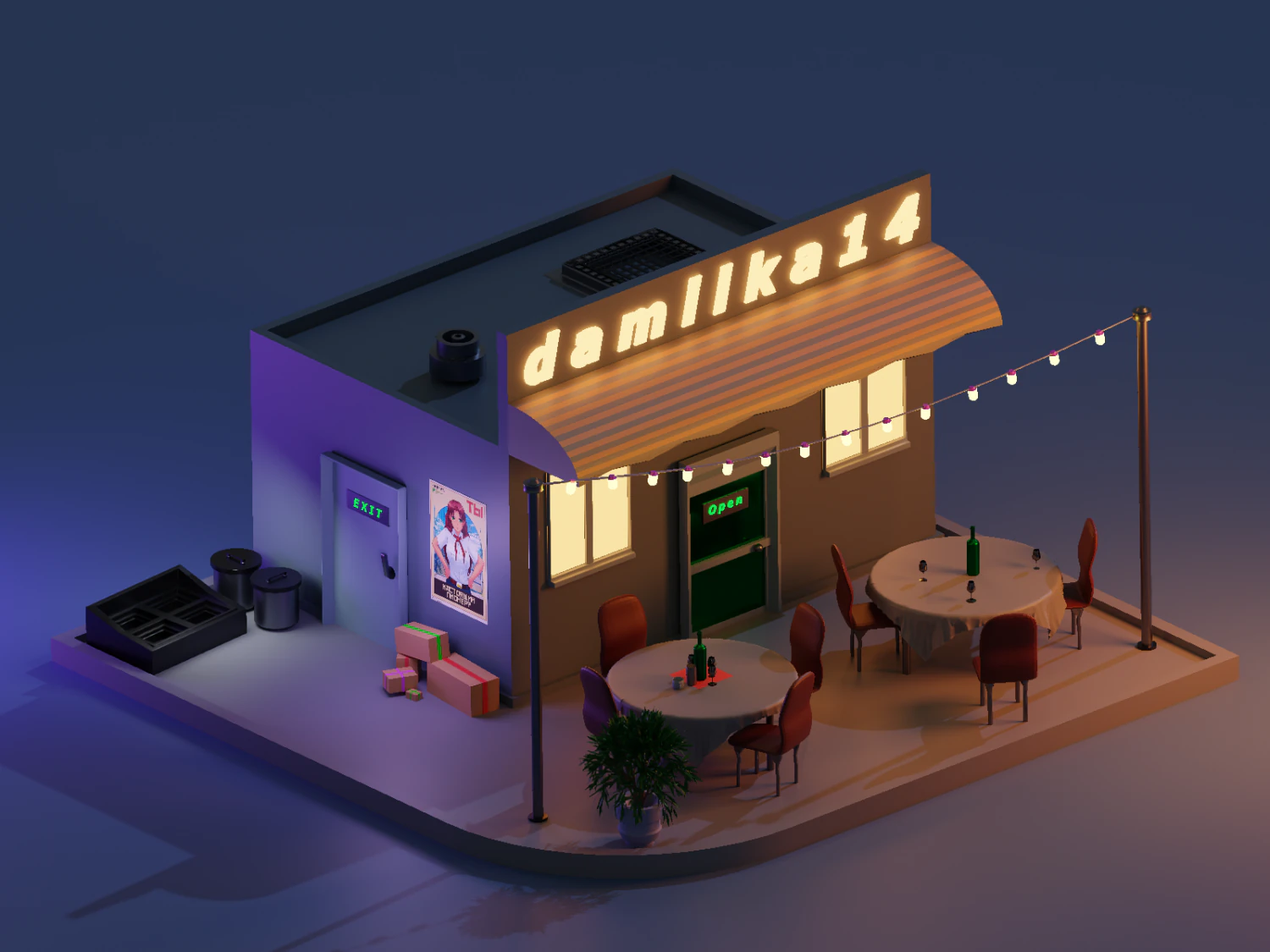 cafe 3D Model .c4d .max .obj .3ds .fbx .stl .blend 