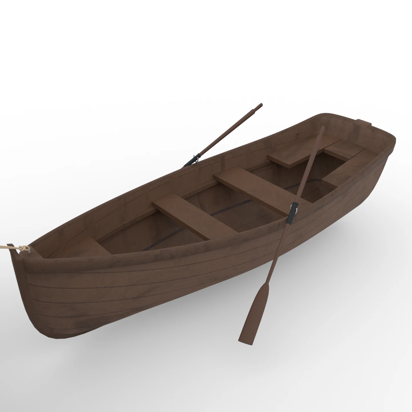 wooden rowing boat 3D Model .c4d .max .obj .3ds .fbx .stl .blend