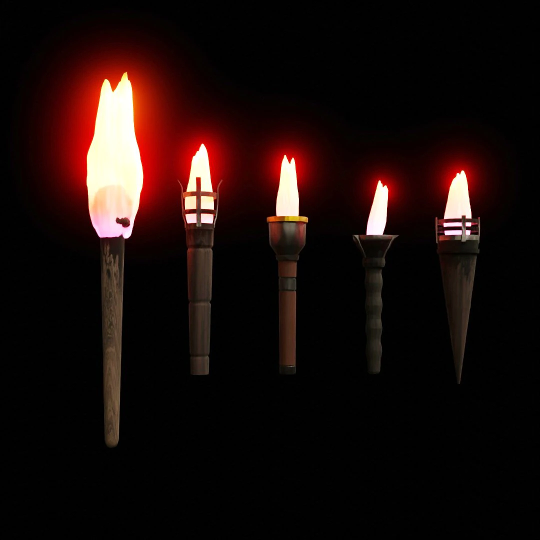 animated fire torches with looping animation 3D Model .c4d .max .obj .3ds .fbx .stl .blend 