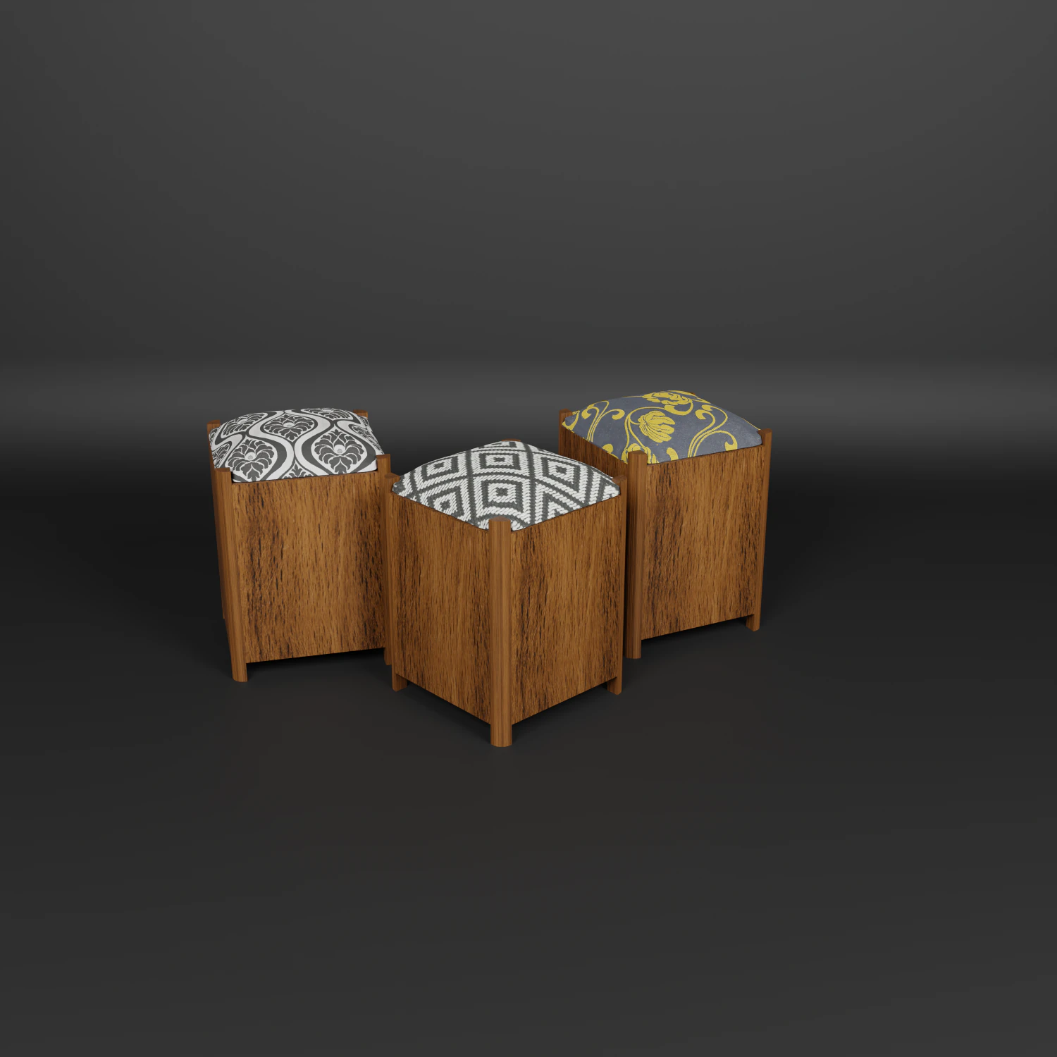 3 small chair 3D Model .c4d .max .obj .3ds .fbx .stl .blend