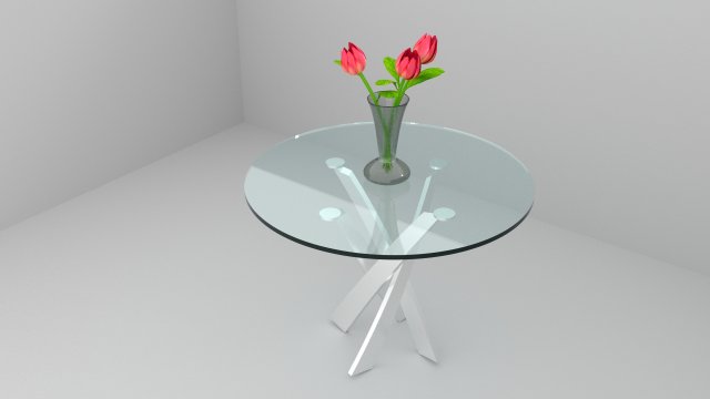 a set of glass kitchen table and a glass vase with flowers 3D Model .c4d .max .obj .3ds .fbx .stl .blend 