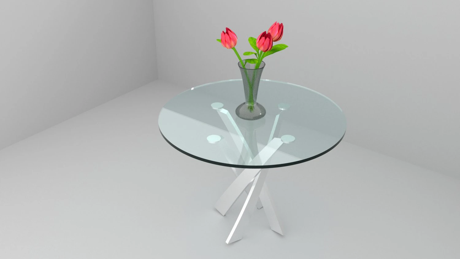 a set of glass kitchen table and a glass vase with flowers 3D Model .c4d .max .obj .3ds .fbx .stl .blend 