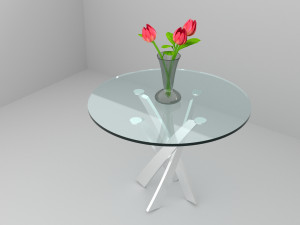 a set of glass kitchen table and a glass vase with flowers 3D 模型
